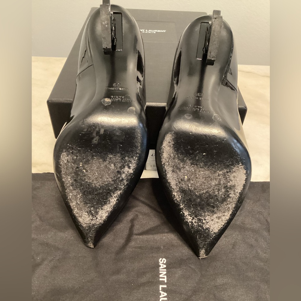 100% Authentic YSL “Opyum” Point Toe Black Patent Leather Logo Pumps - Picture 5 of 10